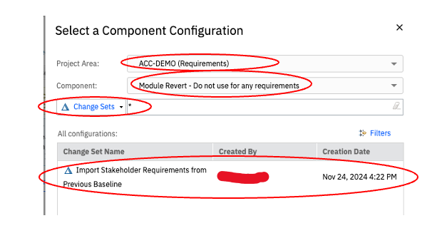 Select component configuration window